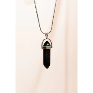 Siyah Yıldız Taşı Doğal Taşı Zincirli El Yapımı Tasarımlı Kolye Uç: 3,5 cm Zincir: 20 cm Kutulu