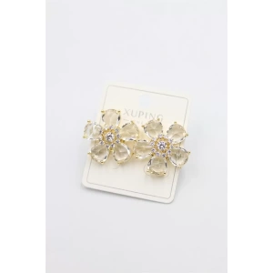 Taşlı Çiçek Küpe - Altın