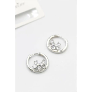 Taşlı Çiçek Küpe - Gümüş