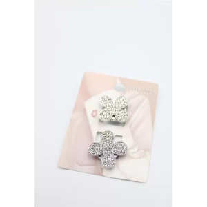 Taşlı Düğme Broş - Gümüş