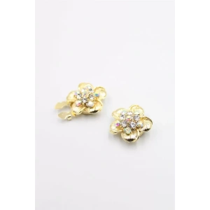 Taşlı Düğme Broşu - Altın