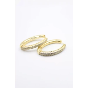 Taşlı Halka Küpe - Altın