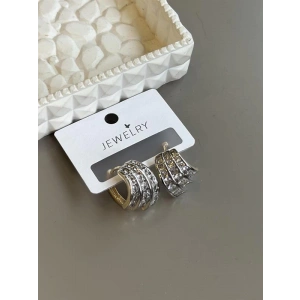 Taşlı Halka Küpe - Altın