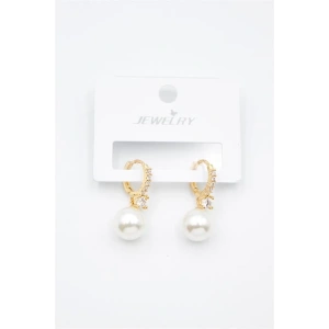 Taşlı İnci Küpe - Altın