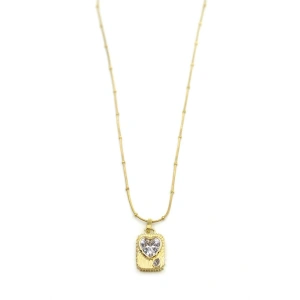 Taşlı Kalp Kolye - Altın