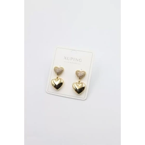 Taşlı Kalp Küpe - Altın