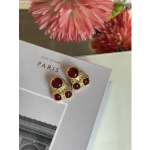 Taşlı Küpe - Bordo