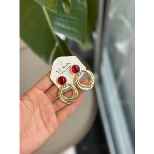 Taşlı Küpe - Bordo