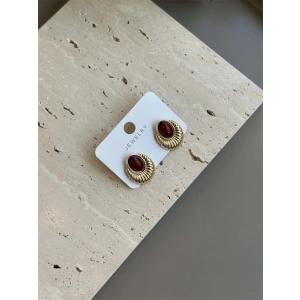 Taşlı Küpe - Kahverengi