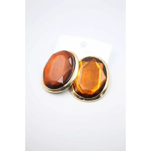 Taşlı Küpe - Kahverengi