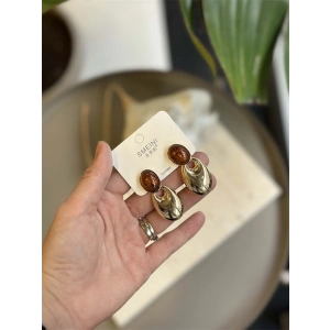 Taşlı Küpe - Kahverengi