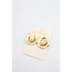 Taşlı Metal Küpe - Krem