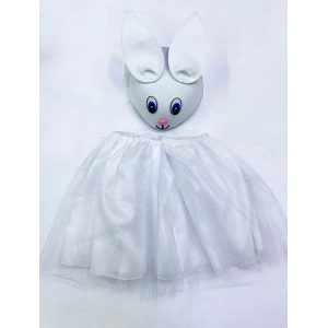 Tavşan Kostümü Beyaz - 23 Nisan Tavşan Şapka Ve Tütü Etek Seti 2 Parça