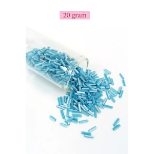 Uzun Boru Kesme Boncuk Çap 2mm Uzunluk 10 mm - 20 Gram - Açık Mavi Beyaz - BNC240