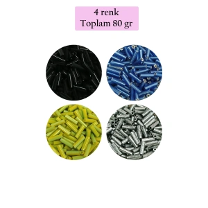 Uzun Boru Kesme Boncuk Çap 2mm Uzunluk 10 mm - 4 Renk - Toplam 80 Gram - BNC430