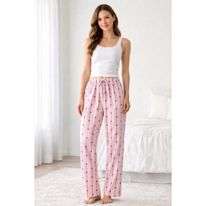 Viskon Pamuklu Kadın Açık Pembe Desenli Pijama Pantolon - MG007 - Mudanis