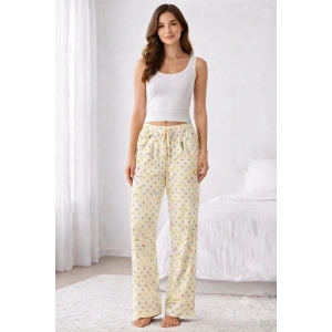 Viskon Pamuklu Kadın Açık Sarı Desenli Pijama Pantolon - MG010 - Mudanis