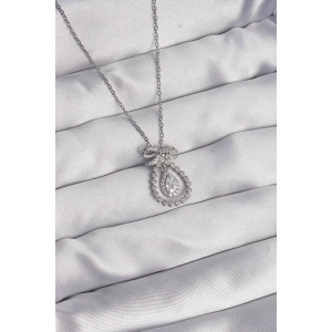 BFS 316L Çelik Gümüş Renk Fiyonk Detaylı Zirkon Taşlı Damla Model Kolye