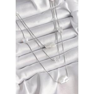 BFS Pirinç Gümüş Renk Ezme İnci Model Çoklu Kadın Kolye