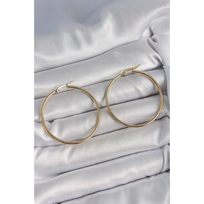 BFS 316 Çelik Gold Renk 43 mm Halka Model Kadın Küpe