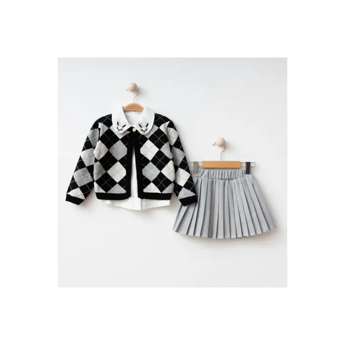 My Lusa Baby Maral Kız Çocuk Triko Ceketli Pile Etek Takım - 2-5 Yaş (Kahve / Lila / Siyah)