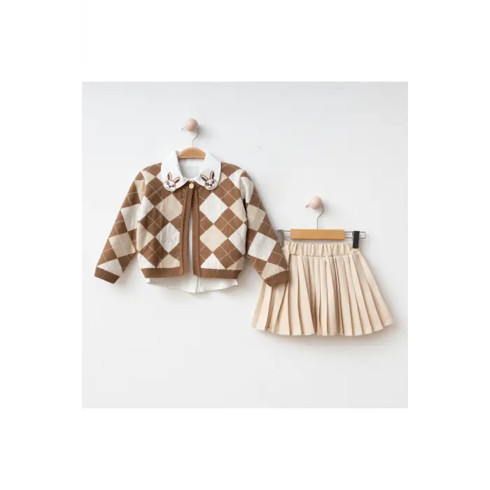 My Lusa Baby Maral Kız Çocuk Triko Ceketli Pile Etek Takım - 2-5 Yaş (Kahve / Lila / Siyah)