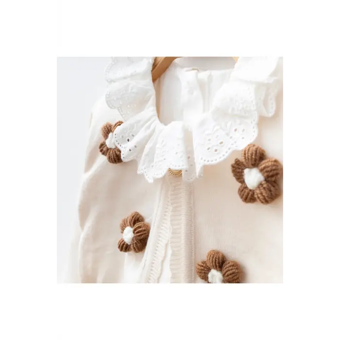 Ceren I Kız Çocuk Çiçek İşlemeli Örgü Triko Hırka, Bluz ve Şort Etek 2-3-4-5 Yaş | 4112