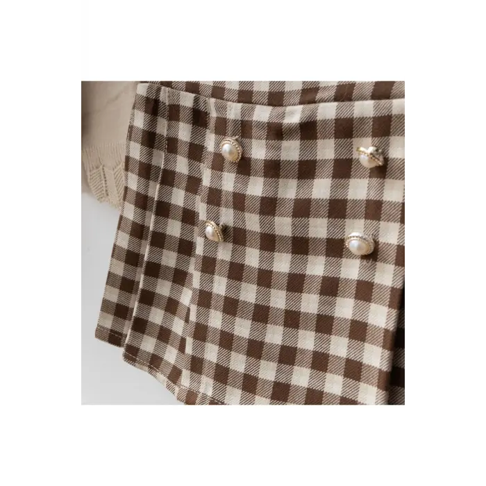 Ceren I Kız Çocuk Çiçek İşlemeli Örgü Triko Hırka, Bluz ve Şort Etek 2-3-4-5 Yaş | 4112