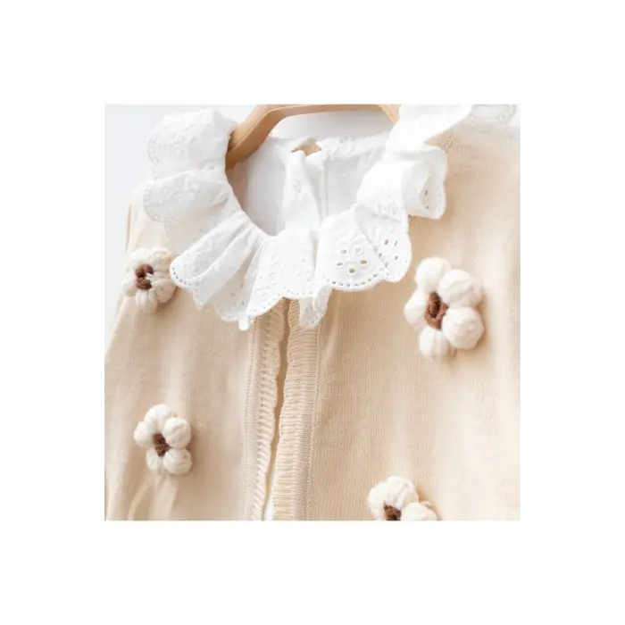 Ceren I Kız Çocuk Çiçek İşlemeli Örgü Triko Hırka, Bluz ve Şort Etek 2-3-4-5 Yaş | 4112