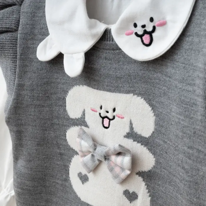 Lusa Bunny Kız Çocuk Triko Süveterli Gömlek ve Pileli Etek 3lü Kombin
