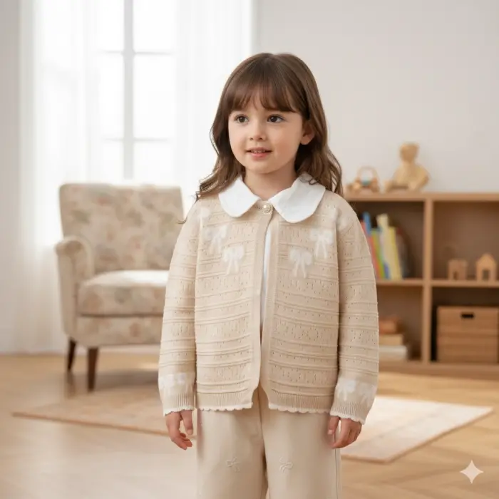 My Lusa Baby Özel Seri – Kurdele Nakış Detaylı Triko Hırka,Gömlek ve Geniş Kesim Pantolon 3lü Özel Kombin