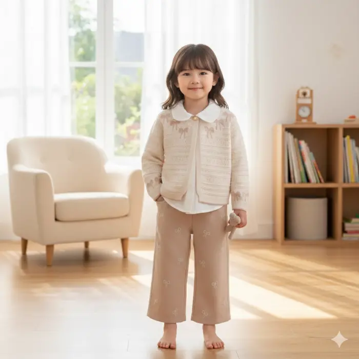My Lusa Baby Özel Seri – Kurdele Nakış Detaylı Triko Hırka,Gömlek ve Geniş Kesim Pantolon 3lü Özel Kombin