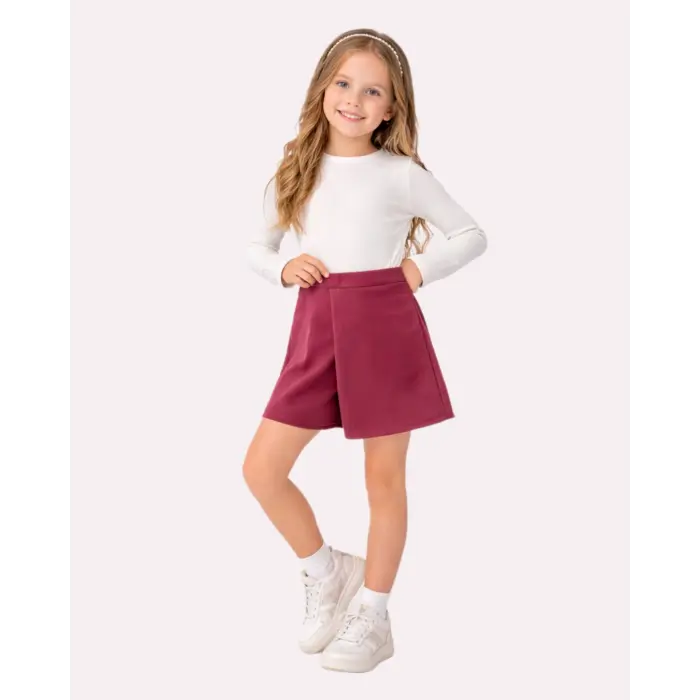 Kız Çocuk Fitilli Uzun Kollu Bluz ve Şort Etek 2li Takım