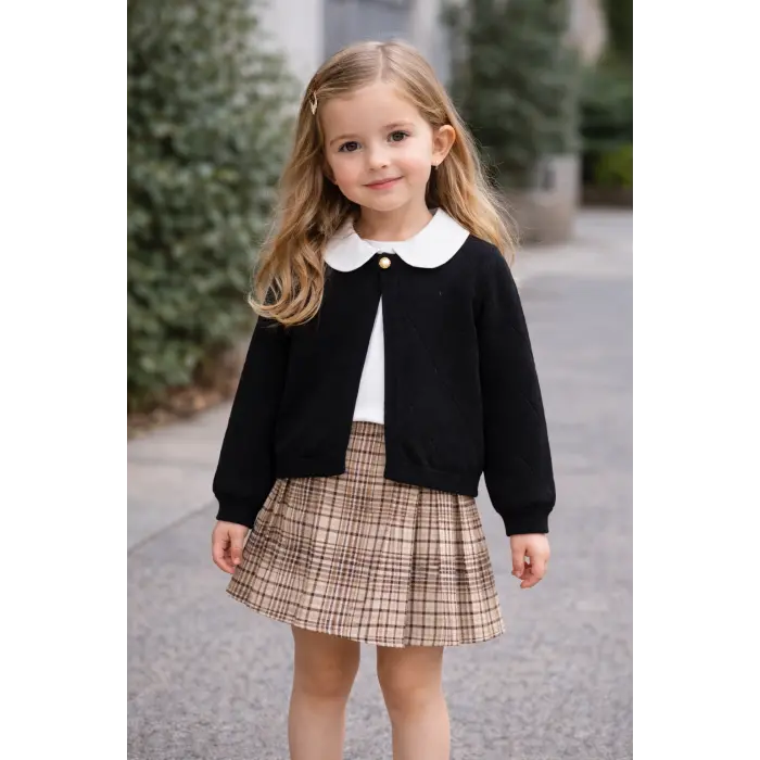 Ece I Triko Hırka, Gömlek ve Etek Görünümlü Şort 3lü Kombin I 2-5 Yaş