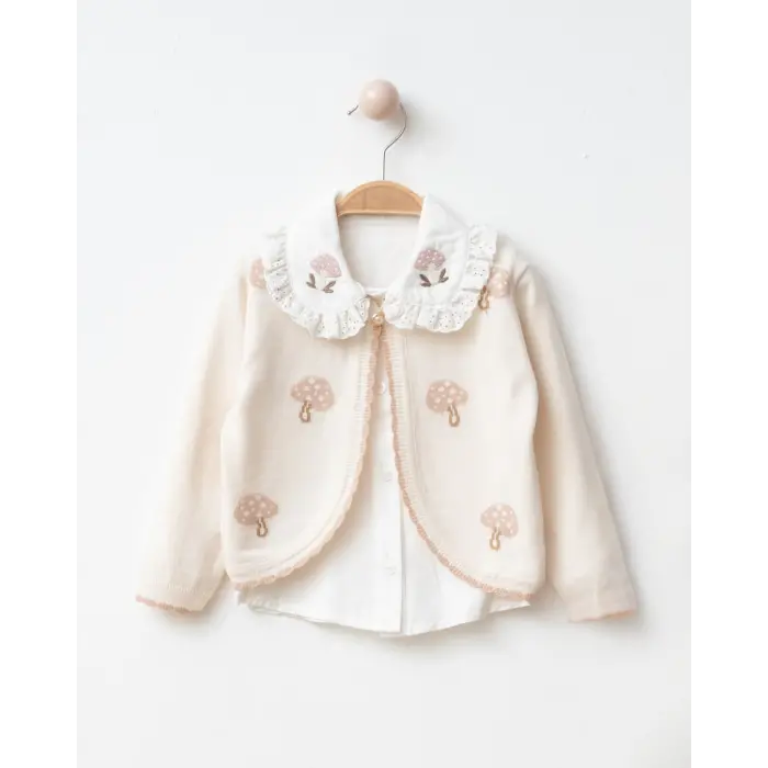 Kız Çocuk Mantar Desenli Triko Hırka