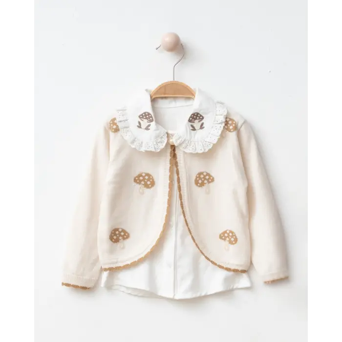 Kız Çocuk Mantar Desenli Triko Hırka