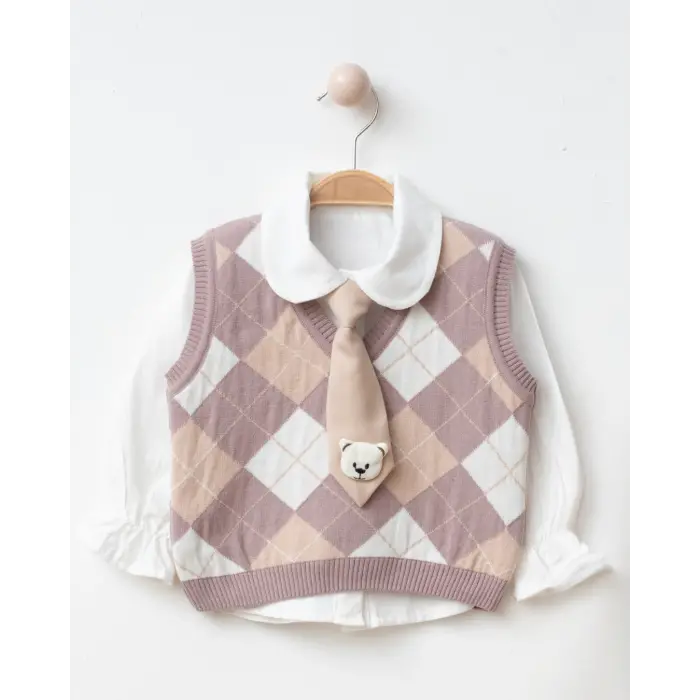 Kız Çocuk Baklava Desenli Triko Yelek – 3 Renk – 2-5 Yaş