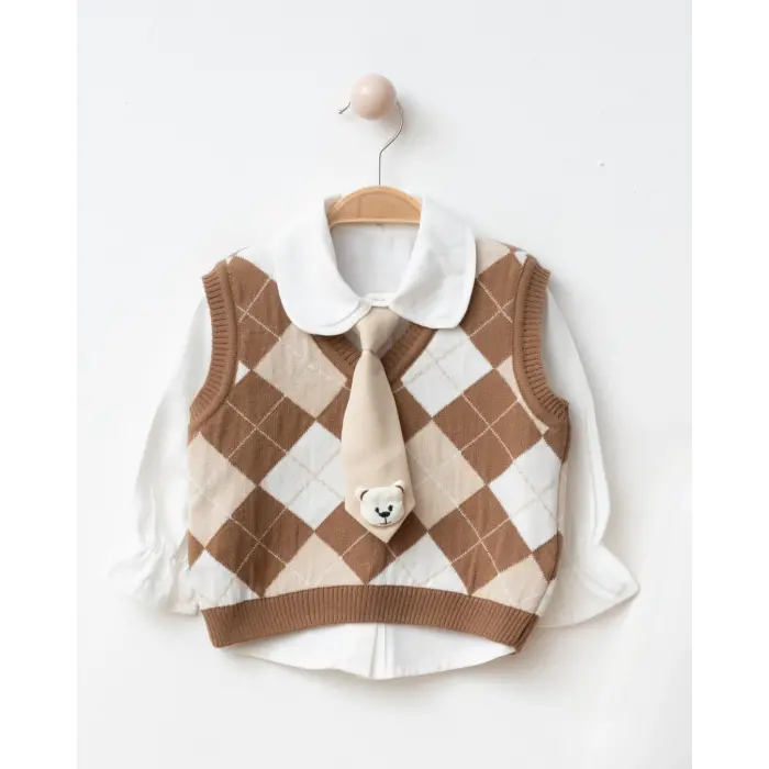 Kız Çocuk Baklava Desenli Triko Yelek – 3 Renk – 2-5 Yaş