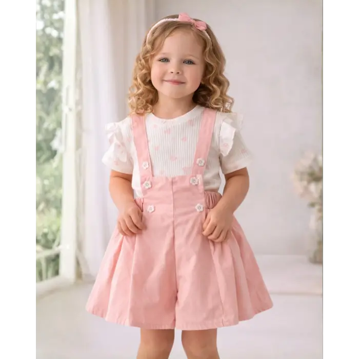 Askılı Şort Etek ve Fitilli Çiçekli Bluz Kız Çocuk 2’li Takım