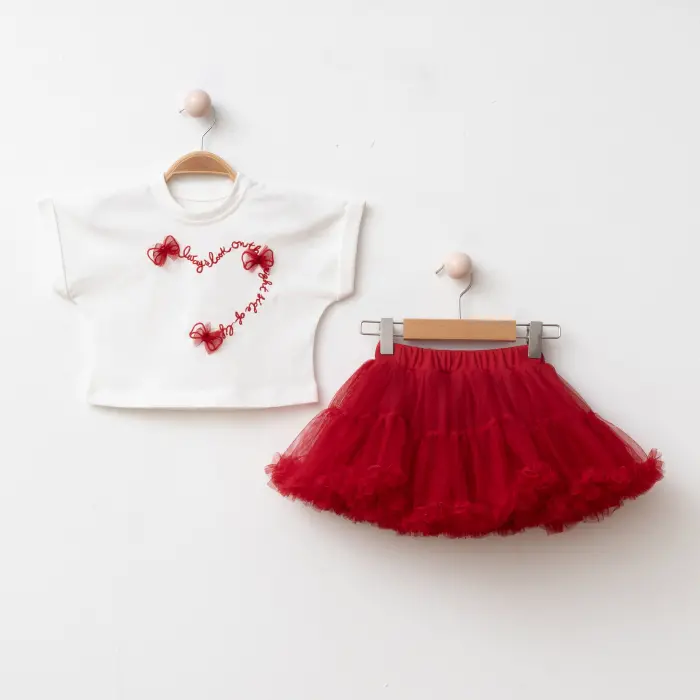 Lora Tüllü Etek ve Baskılı Tişört Kız Çocuk 2’li Takım 4209