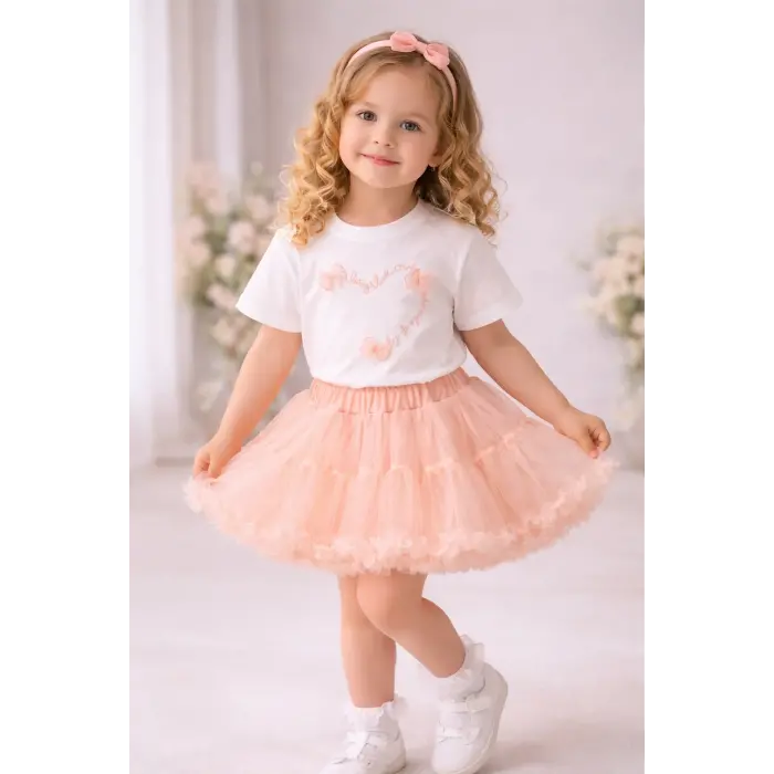 Lora Tüllü Etek ve Baskılı Tişört Kız Çocuk 2’li Takım 4209