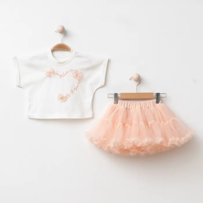 Lora Tüllü Etek ve Baskılı Tişört Kız Çocuk 2’li Takım 4209