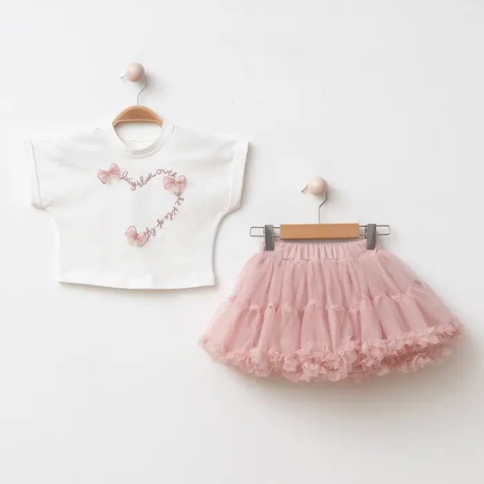 Lora Tüllü Etek ve Baskılı Tişört Kız Çocuk 2’li Takım 4209