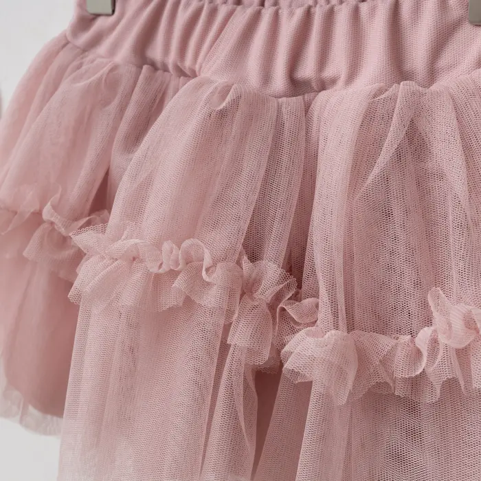 Alina Nakışlı Yaka Tişört Tüllü Etek Kız Çocuk 2’li Takım 4220