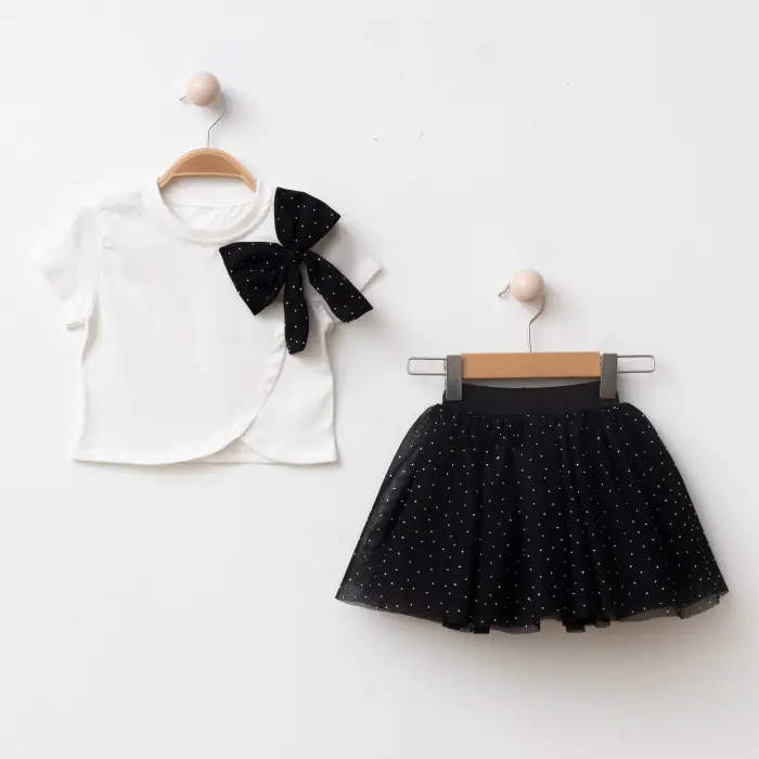 Liora Fiyonk Detaylı Tişört ve Tütü Etekli Kız Çocuk İkili Kombin 4206