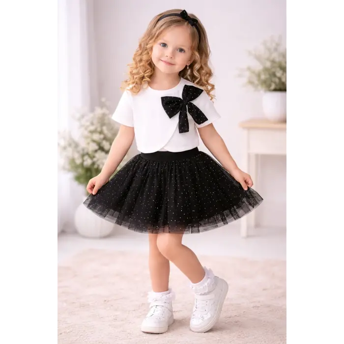 Liora Fiyonk Detaylı Tişört ve Tütü Etekli Kız Çocuk İkili Kombin 4206