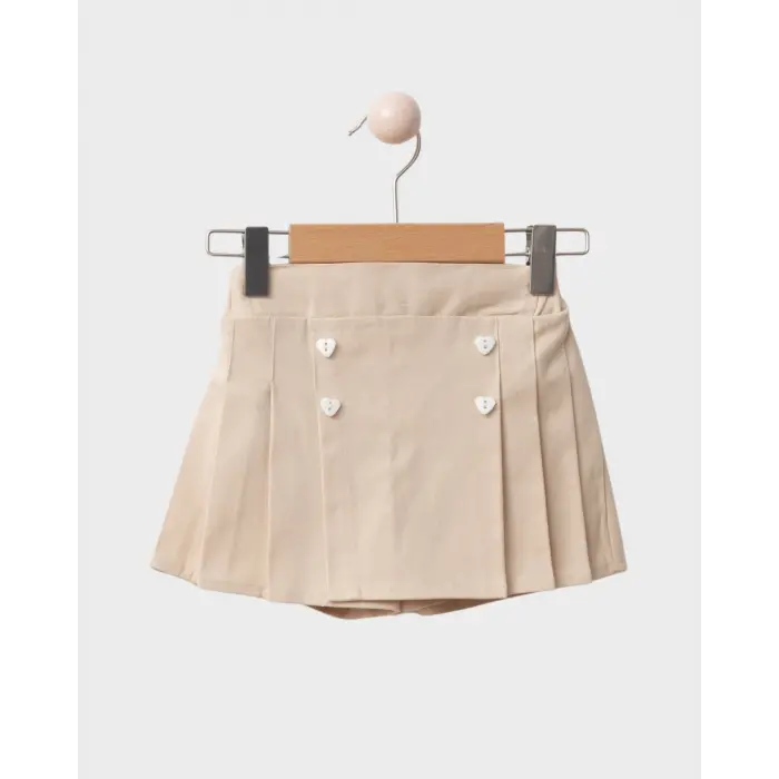 Kalp Yaka Detaylı Bluz & Pileli Şort Etek Kız Çocuk 2li Takım