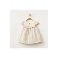 Safiye Kız Bebek Çizgili Fırfırlı Retro Elbise - Kısa Kollu %100 Pamuklu - 9/12/18/24 Ay