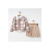 My Lusa Baby Maral Kız Çocuk Triko Ceketli Pile Etek Takım - 2-5 Yaş (Kahve / Lila / Siyah)