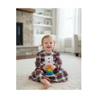 Defne 2 Serisi Kız Çocuk Ekose Elbise – Pamuklu Fırfırlı Yaka Bebek Elbisesi 9-24 Ay